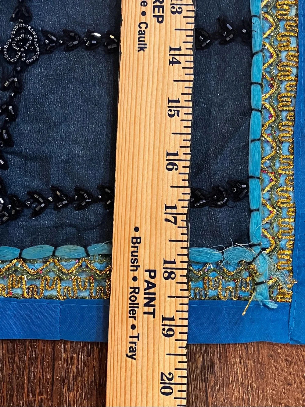 Blue Patchwork Heart Tapestry Table Runner with Pink Accent